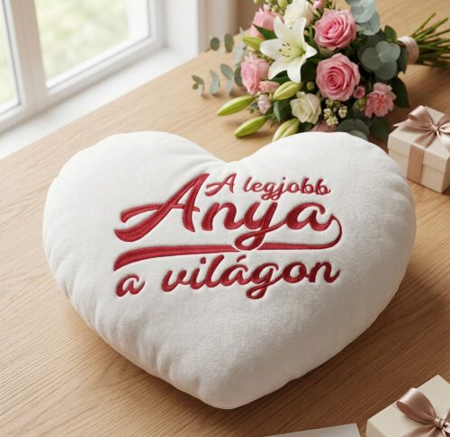 Legjobb anya a világon hímzett fehér párna